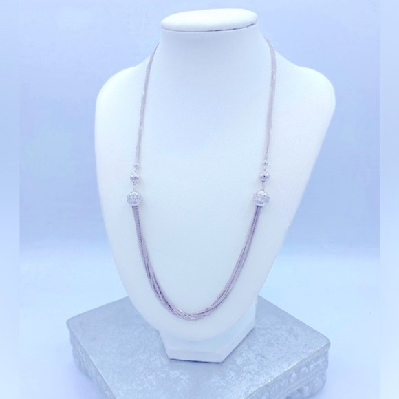 Sterling Silver Marked Multiple Chains And Beads With Cubic Zirconia Neckkace - Picture 8 of 8